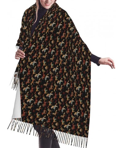 Book Room Library Print Faux Cashmere Tassel Shawl, Women'S Autumn And Winter Travel Shawl, Gift Good Products Brown Horse $1...