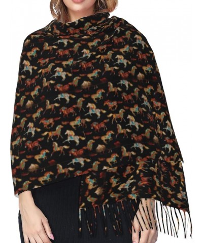 Book Room Library Print Faux Cashmere Tassel Shawl, Women'S Autumn And Winter Travel Shawl, Gift Good Products Brown Horse $1...