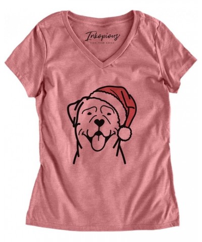 Santa Hat Rottweiler T-Shirt Women's Dusty Rose V-neck $19.76 Skullies & Beanies