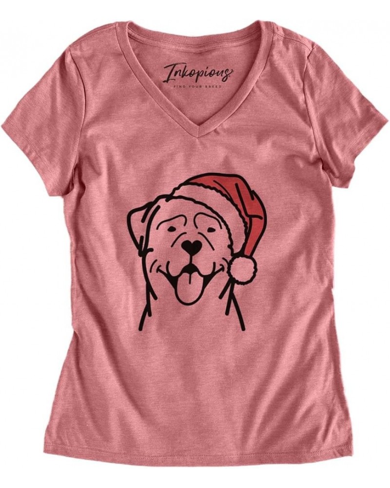 Santa Hat Rottweiler T-Shirt Women's Dusty Rose V-neck $19.76 Skullies & Beanies