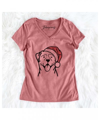 Santa Hat Rottweiler T-Shirt Women's Dusty Rose V-neck $19.76 Skullies & Beanies