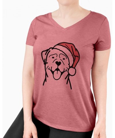 Santa Hat Rottweiler T-Shirt Women's Dusty Rose V-neck $19.76 Skullies & Beanies