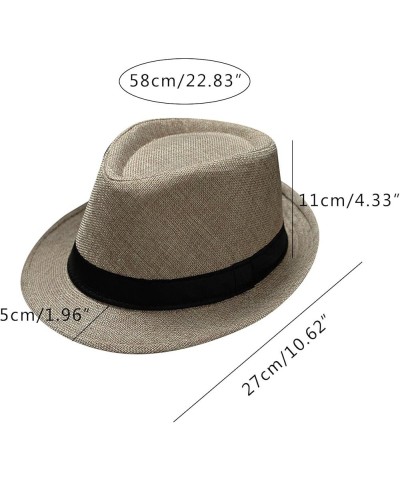 Summer Short Brim Trilby Hats for Men Breathable Straw Sun Hat with Belt Buckle Solid Retro Hat Classic Version Caps P3-khaki...