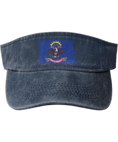 Flag Map of North Dakota Sun Hat Sun Visor Hats for Women Men Baseball Cap Golf Hats Navy Blue $13.49 Visors