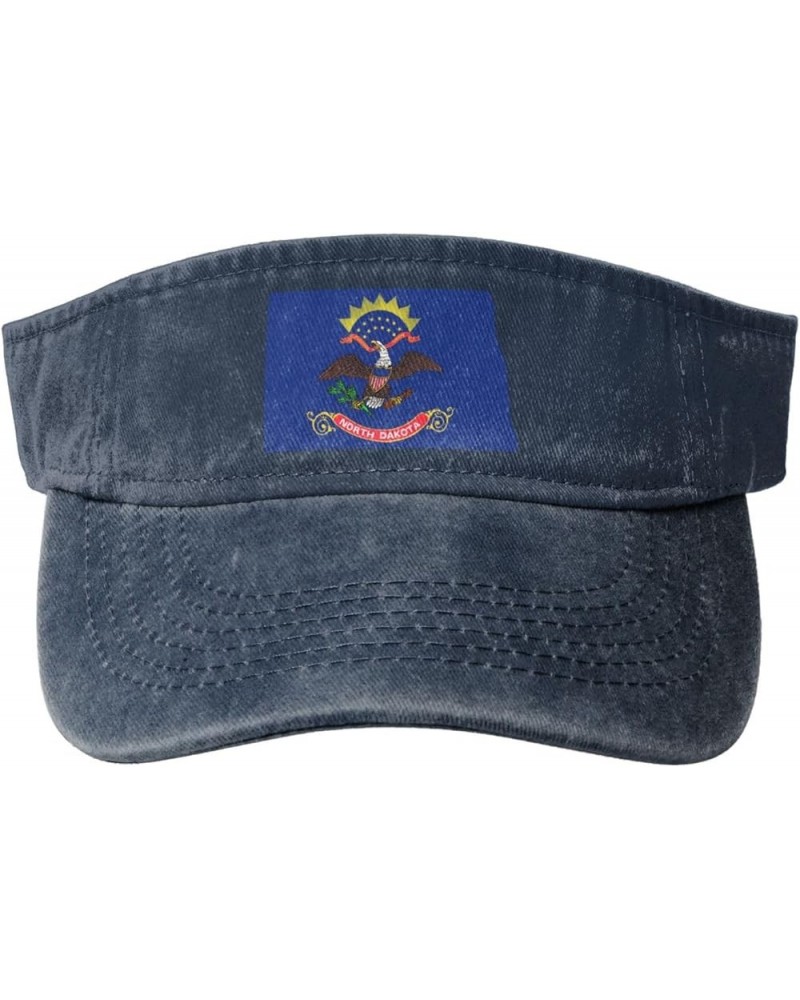 Flag Map of North Dakota Sun Hat Sun Visor Hats for Women Men Baseball Cap Golf Hats Navy Blue $13.49 Visors