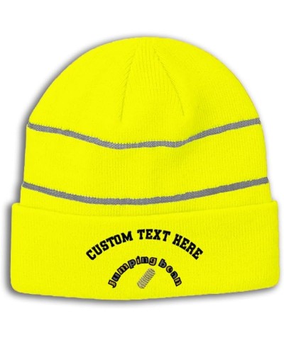 Custom Reflective Beanie Jumping Bean Acrylic High Visibility Running Gear Skull Cap for Men & Women 1 Size Neon Yellow Perso...