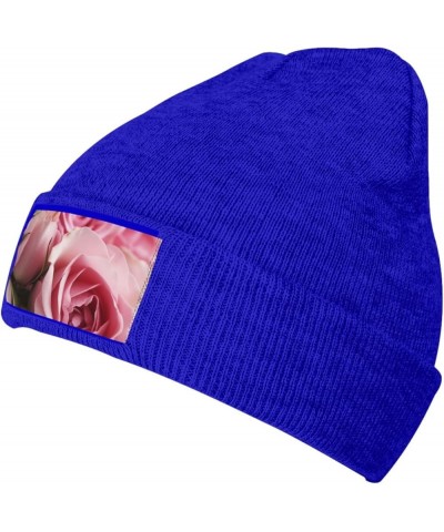 Beanie for Women Pink Roses Print Knitted Hat Men Winter Beanies Soft Knit Hats Warm Beanie Cap Blue $11.71 Skullies & Beanies