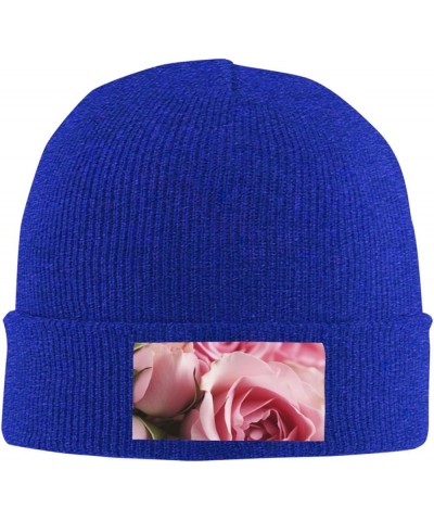 Beanie for Women Pink Roses Print Knitted Hat Men Winter Beanies Soft Knit Hats Warm Beanie Cap Blue $11.71 Skullies & Beanies