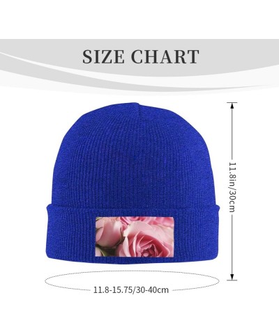 Beanie for Women Pink Roses Print Knitted Hat Men Winter Beanies Soft Knit Hats Warm Beanie Cap Blue $11.71 Skullies & Beanies