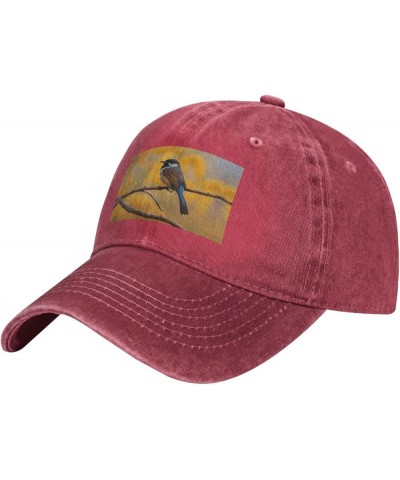 Black Birds Autumn Prints Adult Classic Denim hat : Comfortable, Light Unisex Suitable for Outdoor Sports Travel Red $14.76 C...