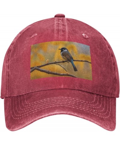 Black Birds Autumn Prints Adult Classic Denim hat : Comfortable, Light Unisex Suitable for Outdoor Sports Travel Red $14.76 C...