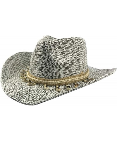 Women's Cowgirl Hat Woven Straw Cowboy Hat Western Outback Wide Brim Mixed Color Crimping Cowboy Cap Shell Belt Black $19.44 ...