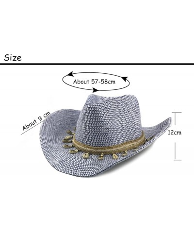 Women's Cowgirl Hat Woven Straw Cowboy Hat Western Outback Wide Brim Mixed Color Crimping Cowboy Cap Shell Belt Black $19.44 ...