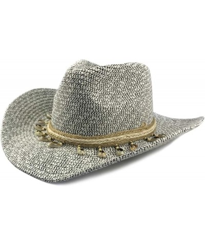 Women's Cowgirl Hat Woven Straw Cowboy Hat Western Outback Wide Brim Mixed Color Crimping Cowboy Cap Shell Belt Black $19.44 ...