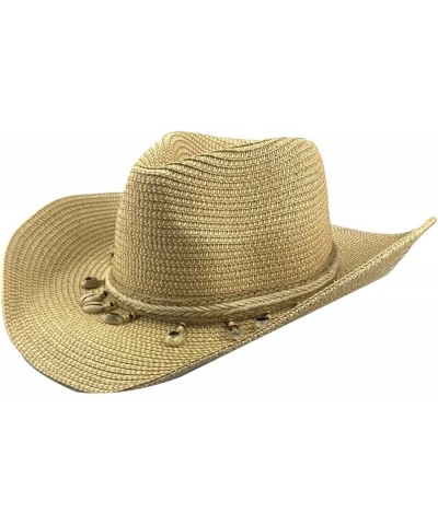 Women's Cowgirl Hat Woven Straw Cowboy Hat Western Outback Wide Brim Mixed Color Crimping Cowboy Cap Shell Belt Black $19.44 ...