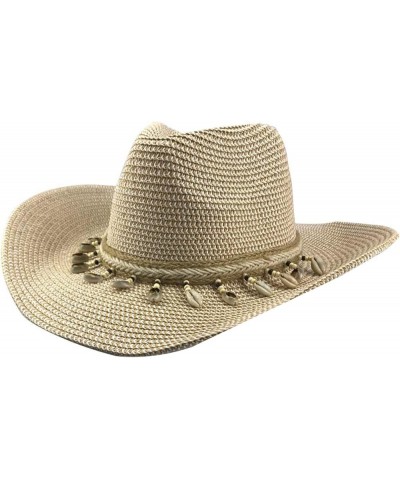 Women's Cowgirl Hat Woven Straw Cowboy Hat Western Outback Wide Brim Mixed Color Crimping Cowboy Cap Shell Belt Black $19.44 ...