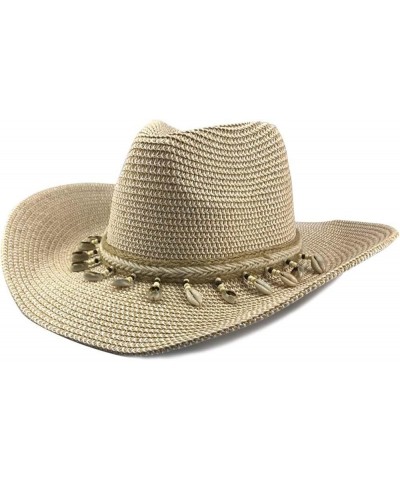 Women's Cowgirl Hat Woven Straw Cowboy Hat Western Outback Wide Brim Mixed Color Crimping Cowboy Cap Shell Belt Black $19.44 ...