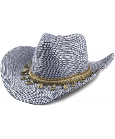 Women's Cowgirl Hat Woven Straw Cowboy Hat Western Outback Wide Brim Mixed Color Crimping Cowboy Cap Shell Belt Black $19.44 ...