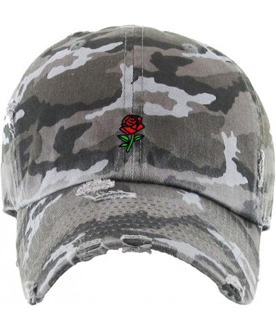 Rose Vintage Baseball Cap Embroidered Cotton Adjustable Distressed Dad Hat Gray Camo $11.75 Baseball Caps