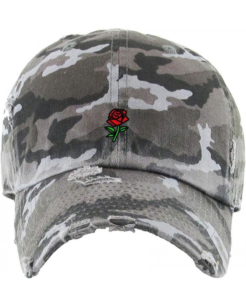 Rose Vintage Baseball Cap Embroidered Cotton Adjustable Distressed Dad Hat Gray Camo $11.75 Baseball Caps