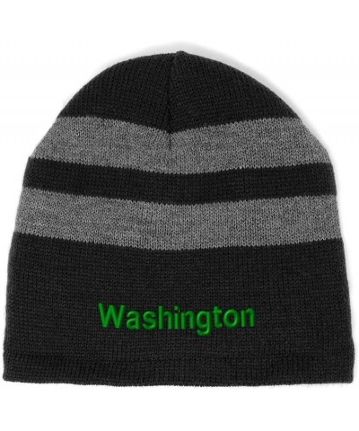 Striped Beanie for Men & Women Washington Evergreen State Fleece Skull Cap Hats Black $10.80 Skullies & Beanies