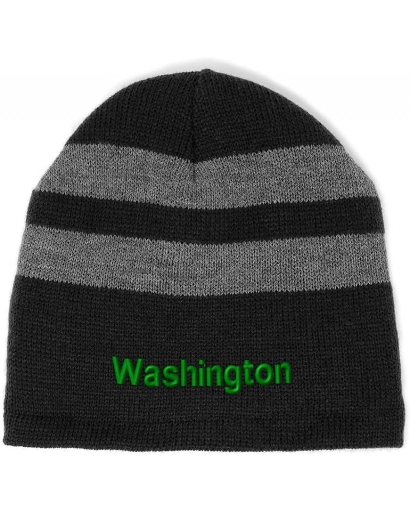 Striped Beanie for Men & Women Washington Evergreen State Fleece Skull Cap Hats Black $10.80 Skullies & Beanies