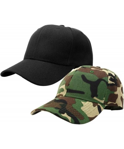 2pcs Baseball Cap for Men Women Adjustable Size for Outdoor Activities Black/Woodland Camo $9.71 Baseball Caps