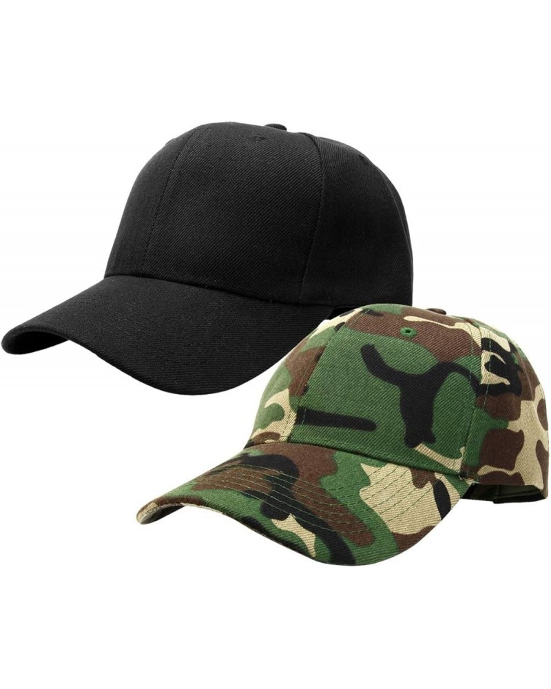 2pcs Baseball Cap for Men Women Adjustable Size for Outdoor Activities Black/Woodland Camo $9.71 Baseball Caps