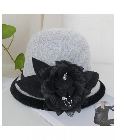 Women's Autumn and Winter Elegant Fleece Flowers Round Top Casual Fisherman's Basin Cap Small Bowler Hat Bucket Hat Grey $12....