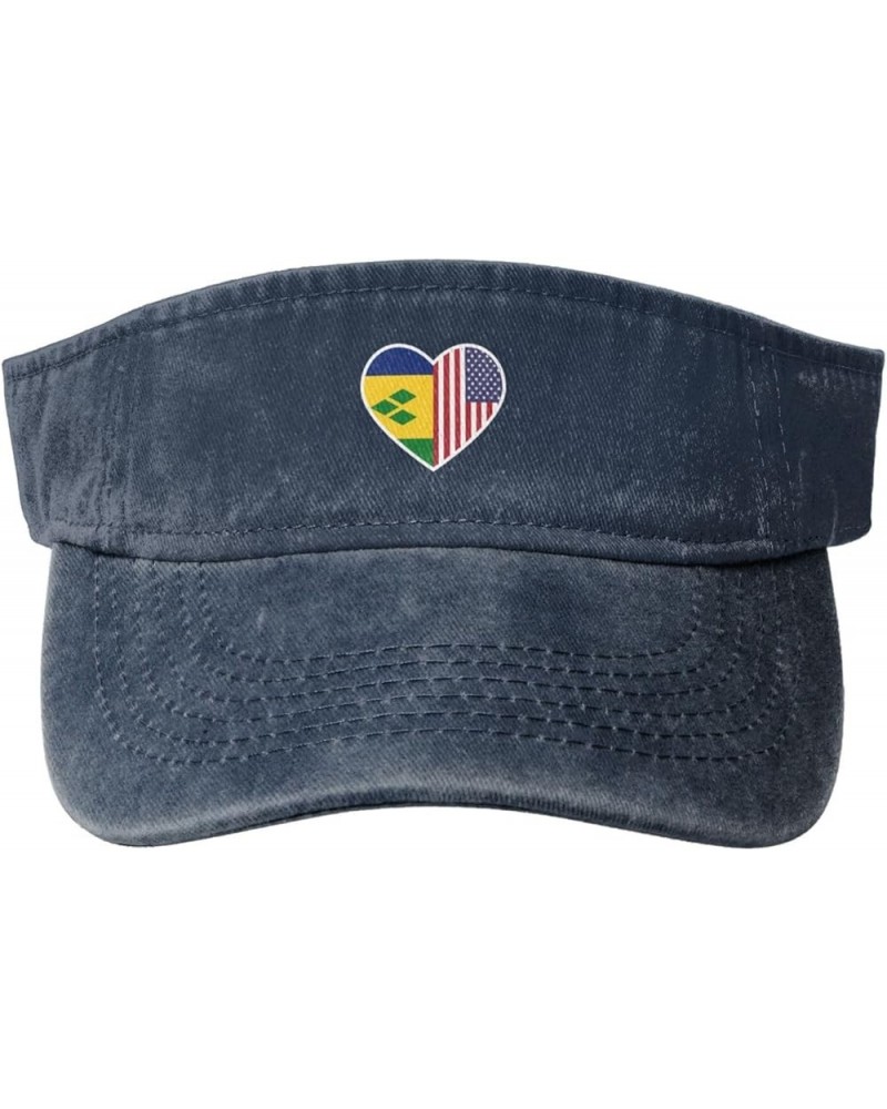 I Love America and Saint Vincent and The Grenadines Sun Visor Hats for Women Men Adjustable Sports Sun Hats Cotton Golf Cap N...