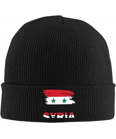 Vintage Syria Flag Winter Warm Knit Hat - Soft Beanie Cap Black Black $12.27 Skullies & Beanies