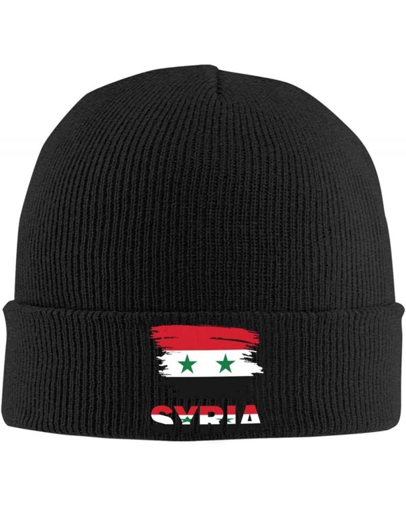 Vintage Syria Flag Winter Warm Knit Hat - Soft Beanie Cap Black Black $12.27 Skullies & Beanies