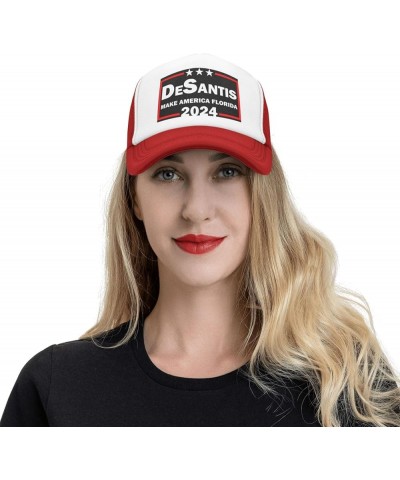 Ron Desantis 2024 Make America Florida Trucker Hat Men Mesh Baseball Cap Baseball Hats Women Sun Hat Dad Cap Black Red $10.19...