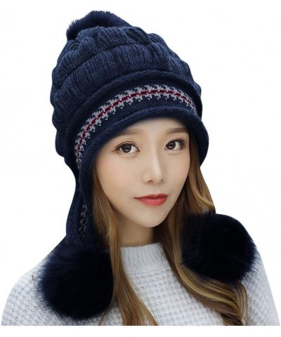 Fashion Womens Flower Knit Crochet Hat Winter Warm Cap Beret for Men French Navy-b $12.20 Skullies & Beanies