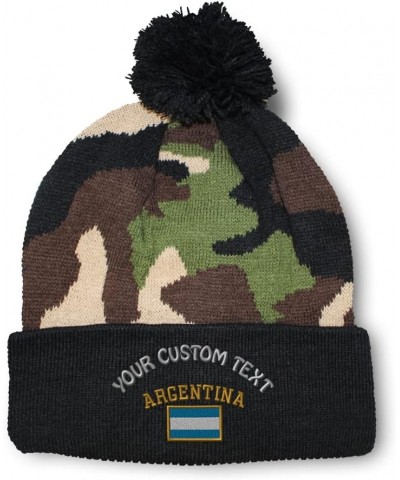 Custom Pom Pom Beanies for Women Argentina Flag Embroidery Skull Cap Winter Hats for Men Acrylic 1 Size Camo Personalized Tex...