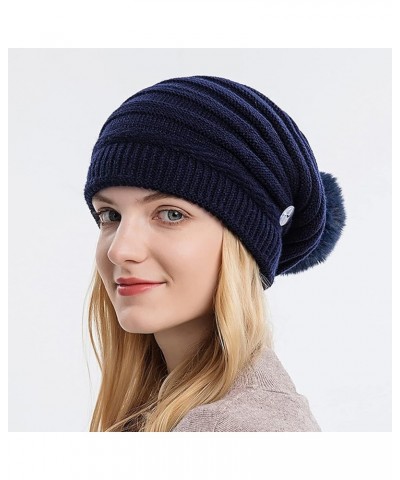 Women Winter Pom Beanie Hat with Warm Fleece Lined, Thick Slouchy Snow Knit Skull Ski Cap F41_navy $6.36 Skullies & Beanies