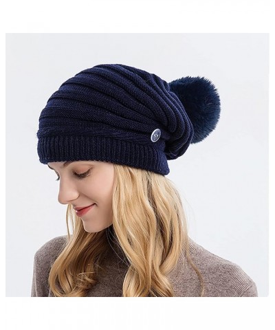 Women Winter Pom Beanie Hat with Warm Fleece Lined, Thick Slouchy Snow Knit Skull Ski Cap F41_navy $6.36 Skullies & Beanies