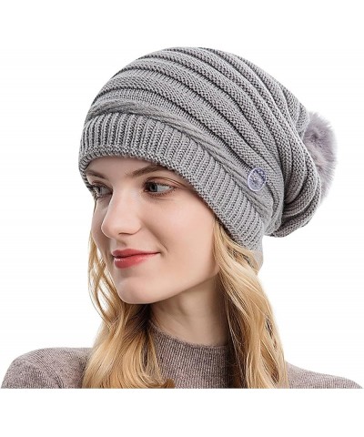 Women Winter Pom Beanie Hat with Warm Fleece Lined, Thick Slouchy Snow Knit Skull Ski Cap F41_navy $6.36 Skullies & Beanies