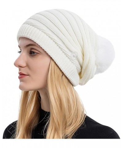 Women Winter Pom Beanie Hat with Warm Fleece Lined, Thick Slouchy Snow Knit Skull Ski Cap F41_navy $6.36 Skullies & Beanies