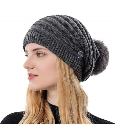 Women Winter Pom Beanie Hat with Warm Fleece Lined, Thick Slouchy Snow Knit Skull Ski Cap F41_navy $6.36 Skullies & Beanies