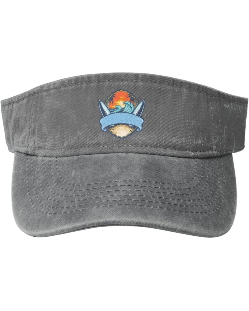 Surfboard in Front of The Sunset Sun Visor Hats for Women Men Sun Hat Vintage Golf Hat Adjustable Baseball Cap Gray $13.37 Vi...