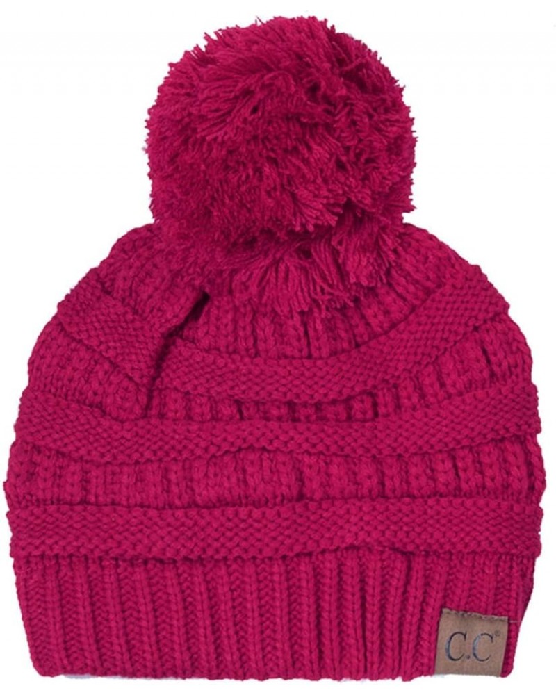 Exclusive University College School Team Color Pom Pom Skully Beanie Hat Cap Solid Hot Pink $13.50 Skullies & Beanies