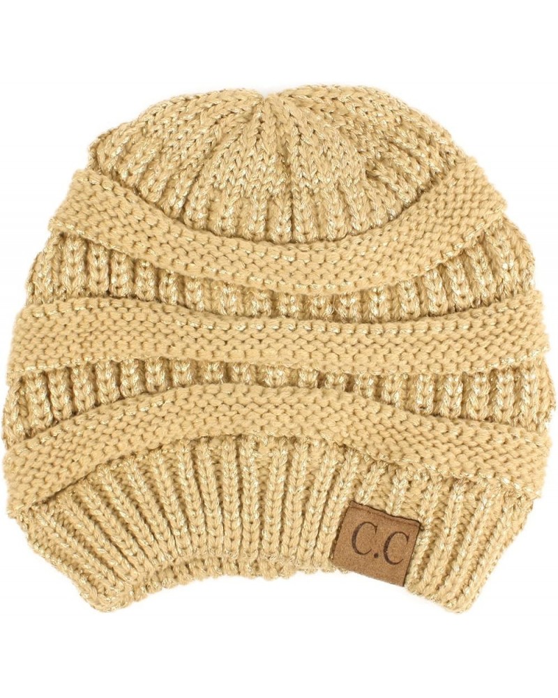 CC Classic Winter Fall Trendy Chunky Stretchy Cable Knit Beanie Hat Metallic Gold $9.50 Sun Hats