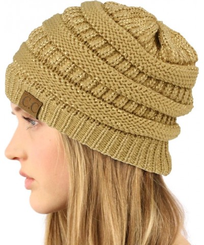 CC Classic Winter Fall Trendy Chunky Stretchy Cable Knit Beanie Hat Metallic Gold $9.50 Sun Hats