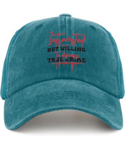 Introverted But Willing to Discuss True Crime Cap Running Cap Pigment Black Hat for Men Gifts for Her Cyan Blue $10.43 Sun Hats