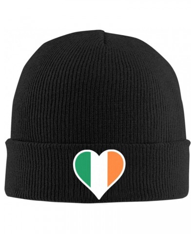 Irish Flag Heart Knitted Hat Hat Men Womens Cozy Warm Beanie Hats Black $10.59 Skullies & Beanies