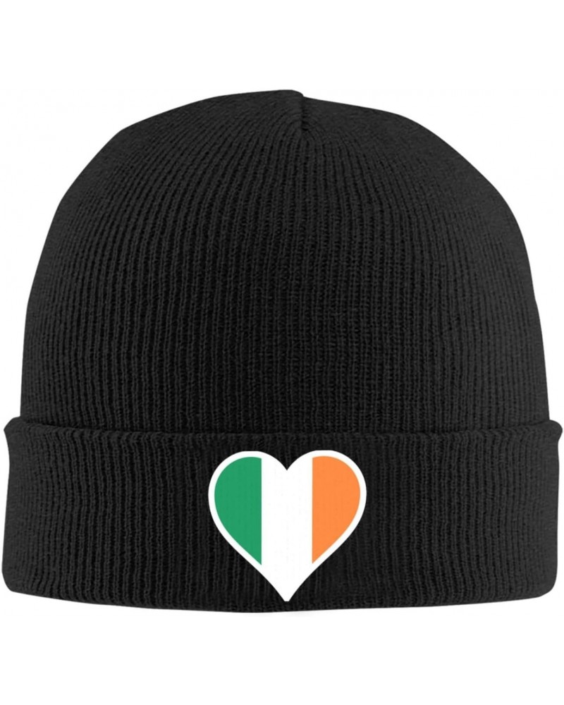 Irish Flag Heart Knitted Hat Hat Men Womens Cozy Warm Beanie Hats Black $10.59 Skullies & Beanies