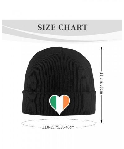 Irish Flag Heart Knitted Hat Hat Men Womens Cozy Warm Beanie Hats Black $10.59 Skullies & Beanies