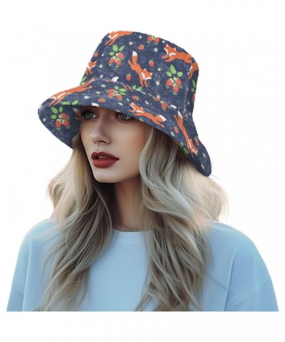 Foxes Strawberries Fuzzy Bucket Hat for Women Hats Bucket Bowler Hat for Trips $10.80 Bucket Hats