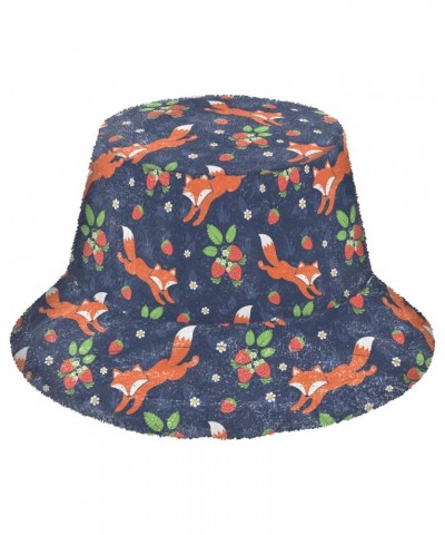 Foxes Strawberries Fuzzy Bucket Hat for Women Hats Bucket Bowler Hat for Trips $10.80 Bucket Hats